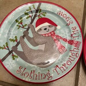 Pier 1 melamine sloth Christmas plate